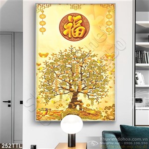 Tranh in uv thư pháp kim tiền trang trí Tết