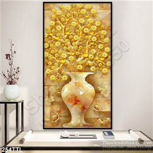 Tranh psd chậu mai vàng kim tiền