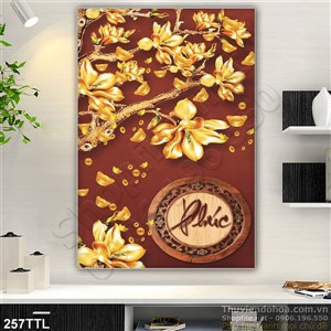 Tranh in 3D khổ dọc hoa Mộc Lan vàng