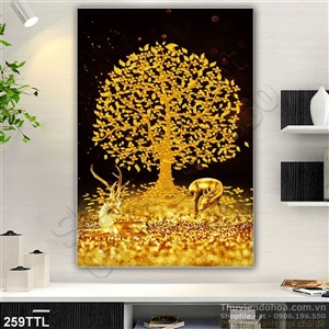 Tranh psd kim tiền hươu vàng