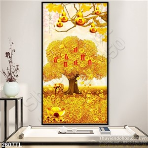 Tranh in uv cây tiền vàng và quả bầu vàng