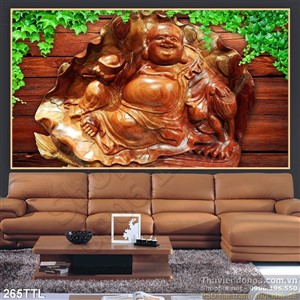 Tranh psd tượng Phật Di Lặc bằng gỗ