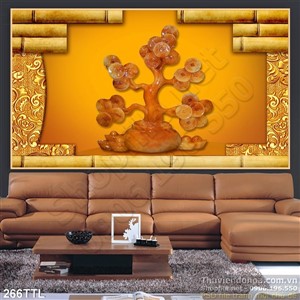 Tranh in 3D cây kim tiền in lịch Tết