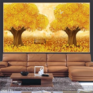 Tranh psd cây tiền vàng phong thủy in uv