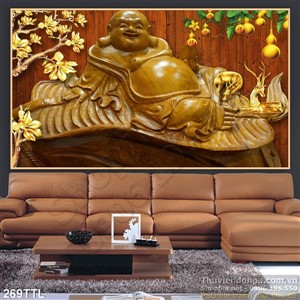 Tranh psd Phật Di Lặc điêu khắc gỗ