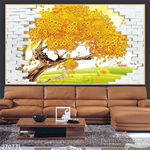 Tranh in 3D cây tiền vàng nghệ thuật psd