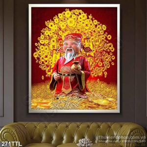 Tranh psd khổ dọc thần tài phong thủy mới nhất