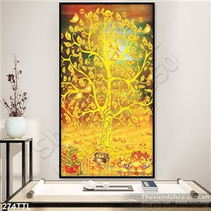 Tranh in uv cây tiền vàng phong thủy in tranh Tết