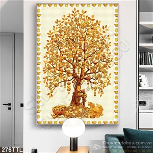 Tranh psd điêu khắc cây kim tiền phong thủy