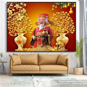 Tranh in uv thần tài gỗ cửa