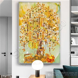 Tranh in 3D cây tiền vàng nghệ thuật