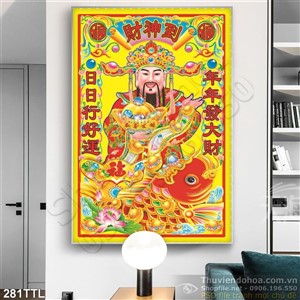 Tranh psd thần tài cưỡi cá chép