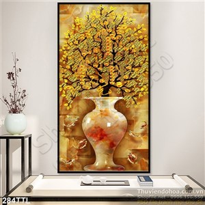 Tranh psd chậu hoa Mai kim tiềm in uv