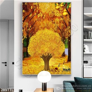 Tranh psd cây tiền vàng in 3d