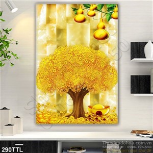 Tranh cây tiền vàng nền đá phong thủy psd