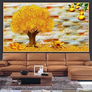 Tranh psd cây tiền phong thủy trang trí Tết