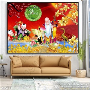 Tranh psd Phúc Lộc Thọ trang trí Tết in uv