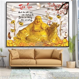Tranh decor thư pháp tượng Phật Di Lặc psd