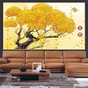 Tranh decor cây tiền vàng trang trí Tết