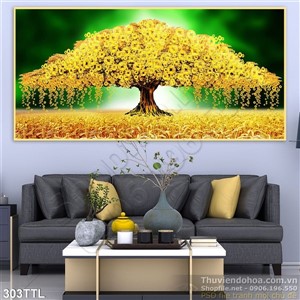 Tranh cây tài lộc trang trí Tết psd