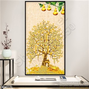 Tranh psd cây tiền vàng nghệ thuật in 3d