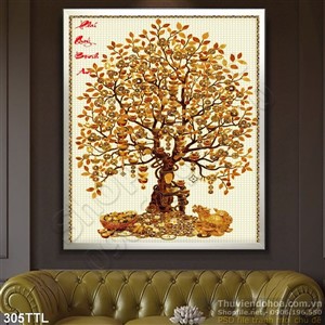 Tranh khổ dọc cây tiền vàng đẹp nhất psd