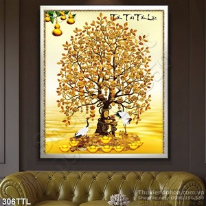 Tranh cây tài lộc khổ dọc trang trí Tết psd
