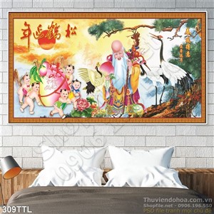 Tranh in uv ông Thọ và chim hạc psd