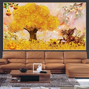 Tranh in uv cây tài lộc và quả hồ lô psd