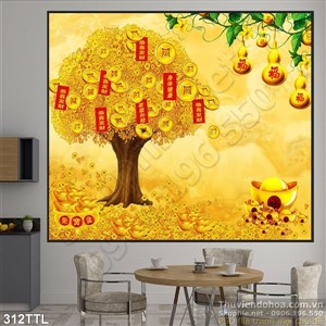 Tranh psd cây tài lộc và hồ lô vàng