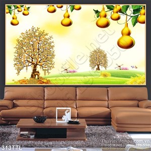 Tranh in uv hồ lô và cây tài lộc decor