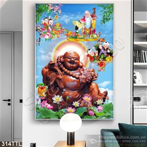 Tranh psd tượng Phật Di Lặc bằng gỗ