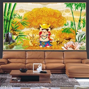 Trang psd Phật Di Lặc và cây tài lộc phong thủy