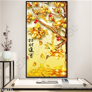 Tranh khổ dọc hoa Mộc Lan kim tiền psd