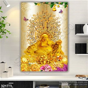 Tranh psd Phật Di Lặc tài lộc phong thủy in uv
