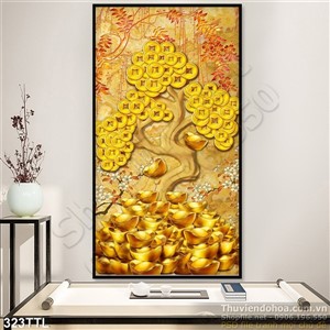 Tranh psd khổ dọc cây tài lộc phong thủy