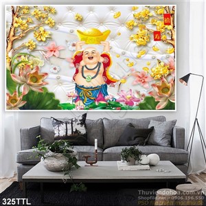 Tranh psd thần tài và hoa Sen giả ngọc in uv