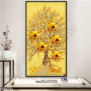 Tranh khổ dọc cây tiền vàng phong thủy in uv