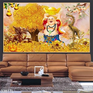 Tranh in uv Phật Di Lặc nền đá phong thủy