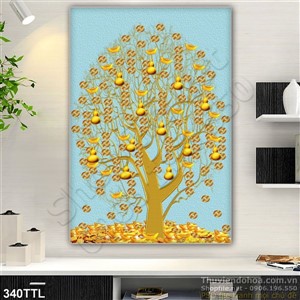 Tranh cây hồ lô vàng trang trí Tết psd