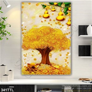 Tranh in uv cây tiền vàng và quả hồ lô