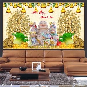 Tranh psd tài lộc Phật Di Lặc