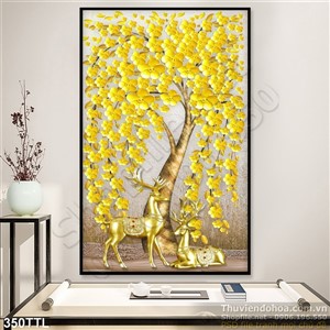 Tranh psd hươu vàng và cây nghệ thuật