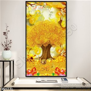Tranh in 3D cây tiền vàng phong thủy
