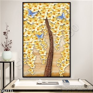 Tranh psd hoa Mai vàng nghệ thuật in 3D