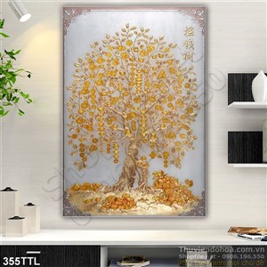 Tranh khổ dọc cây tài lộc decor