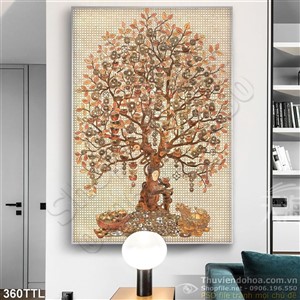 Tranh psd cây tài lộc phong thủy in 3D