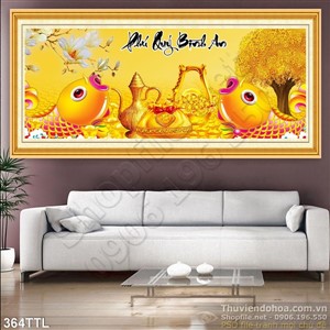 Tranh psd thư pháp cá chép phong thủy