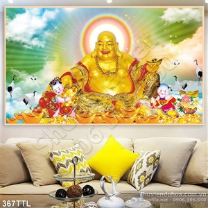 Tranh in 3D Phật Di Lặc và tiền vàng nghệ thuật