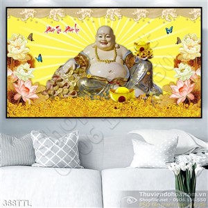 Tranh psd Phật Di Lặc và hoa Sen in uv